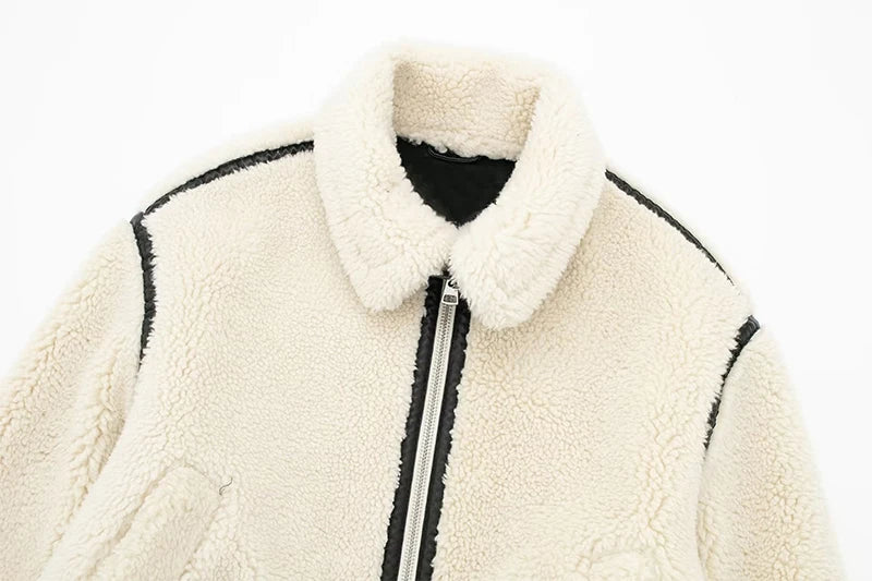 Fur Thick Warm Shearling Faux Fur Motorcycle Bike Overcoats Jacket