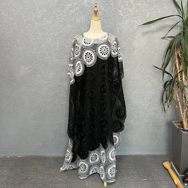 Elegant Lace Abayas Dashiki Robe Long Maxi Dress