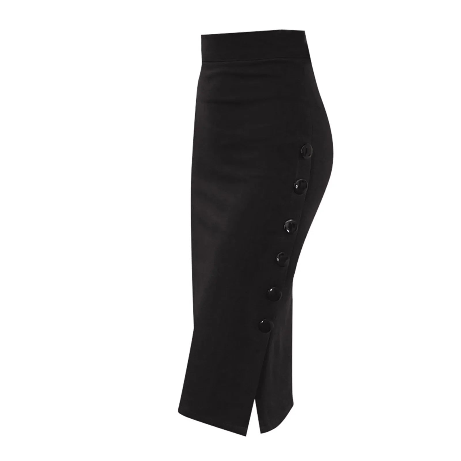 High Waisted Button Split Office Pencil Skirt