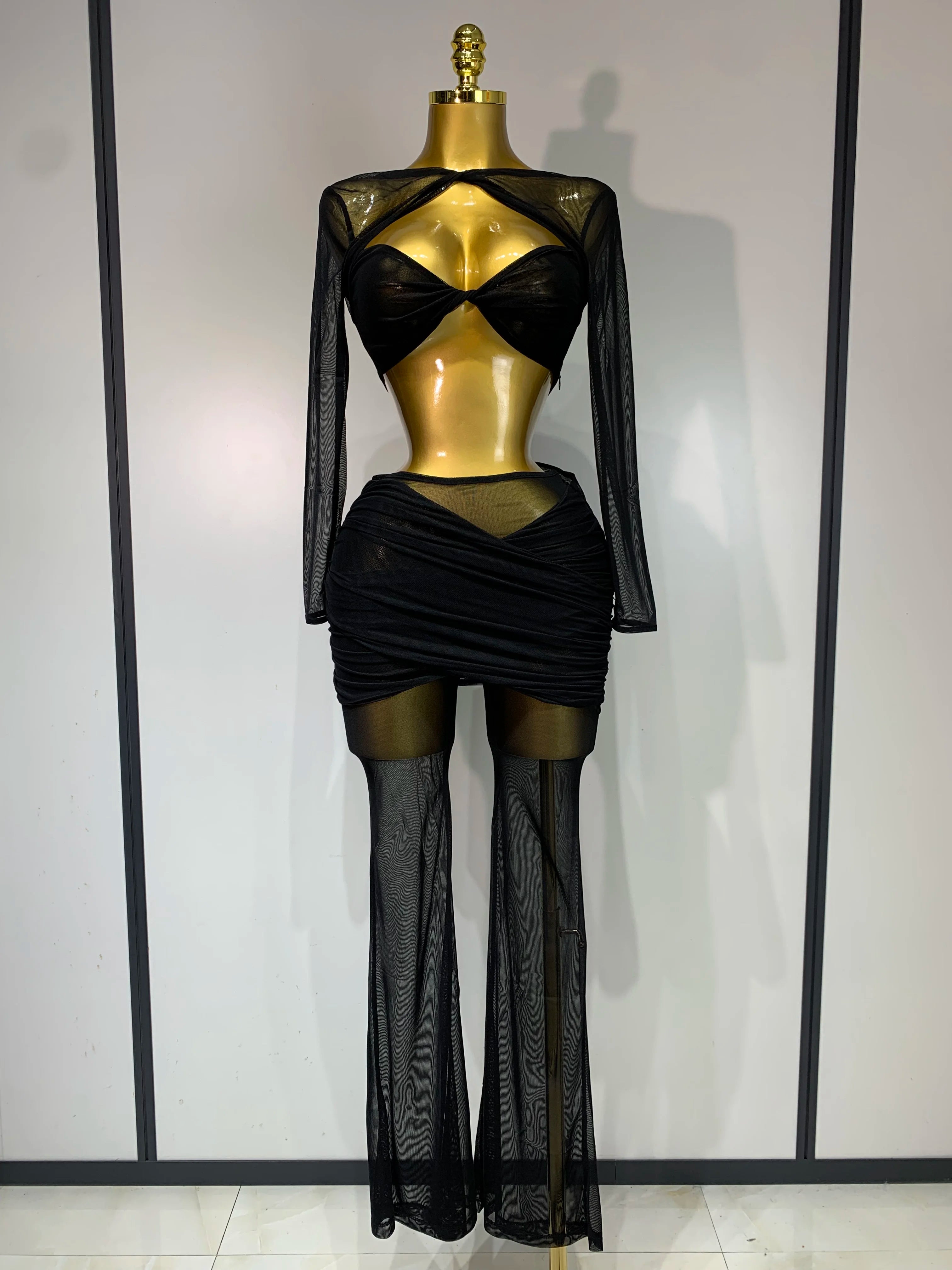 See Through Mesh Two Piece Set Club Birthday Evening Party Outfit