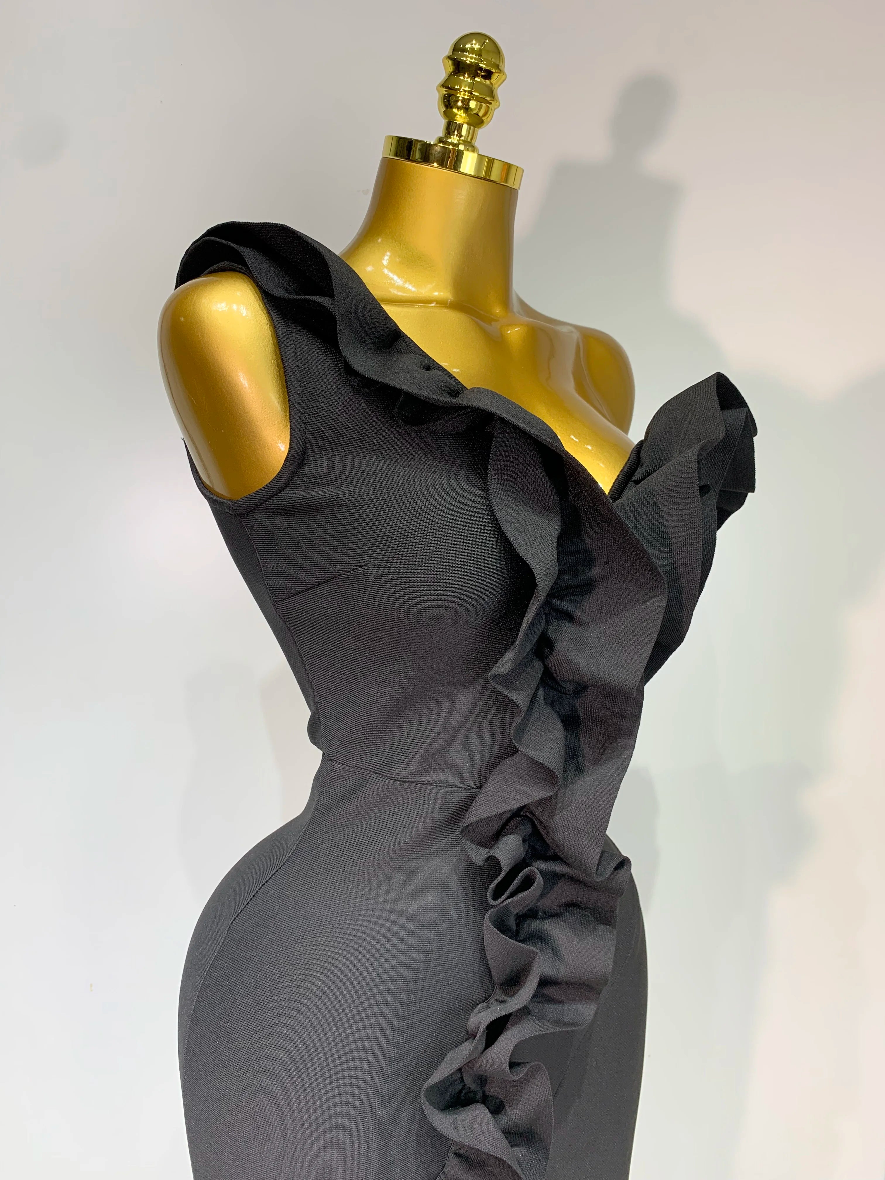 Off Shoulder Ruffles Midi Bodycon Bandage Dres