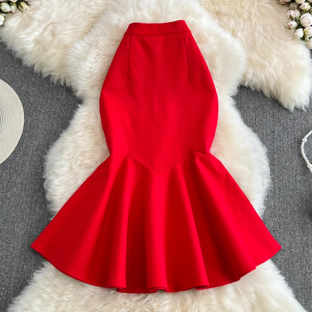 Irregular Mermaid Pleated Ruffle Mid-length Skirts