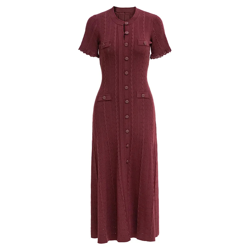 Short-Sleeved Hollow Out Knitted Dress