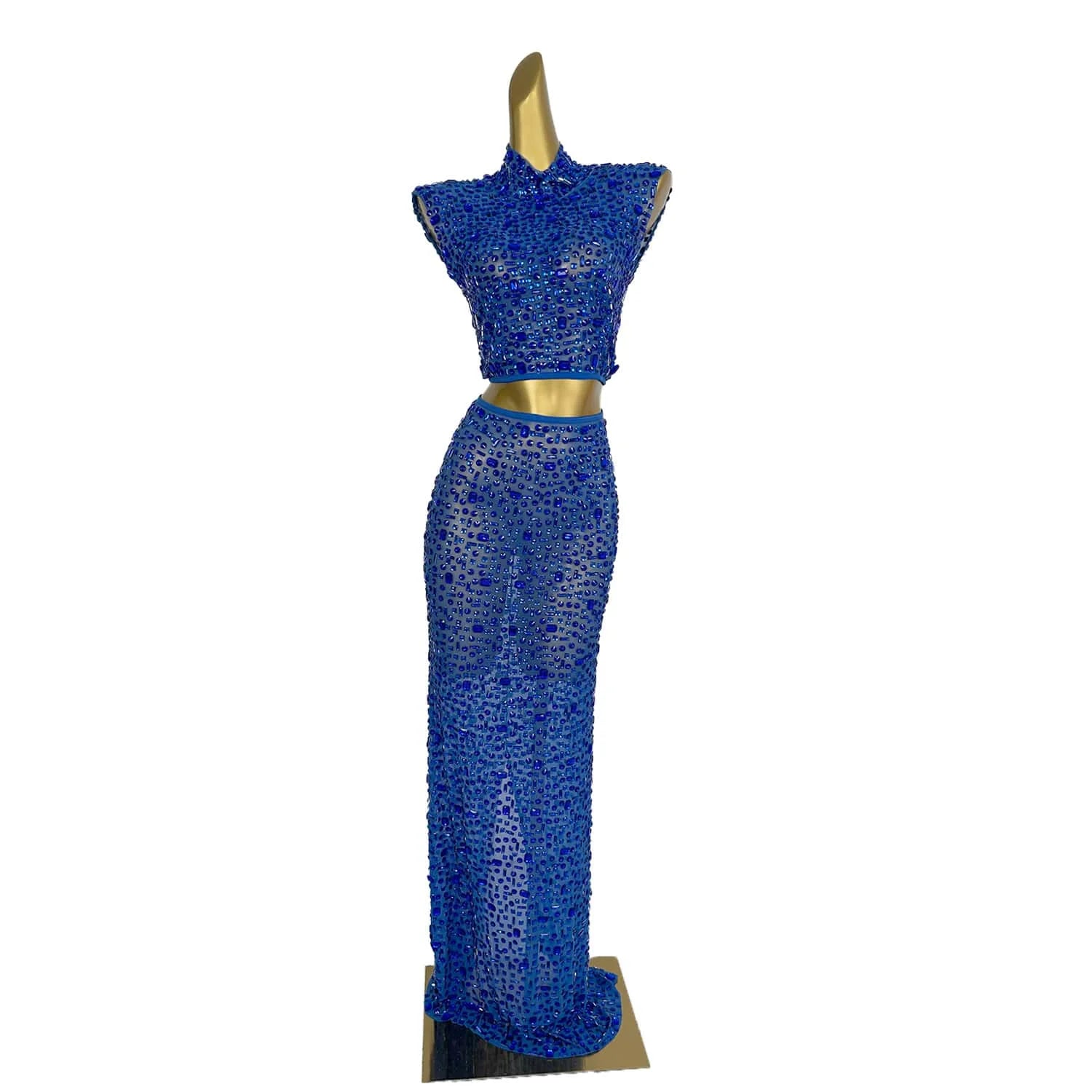 Sparkly Diamonds Crop Top Long Skirt 2-PCS Set