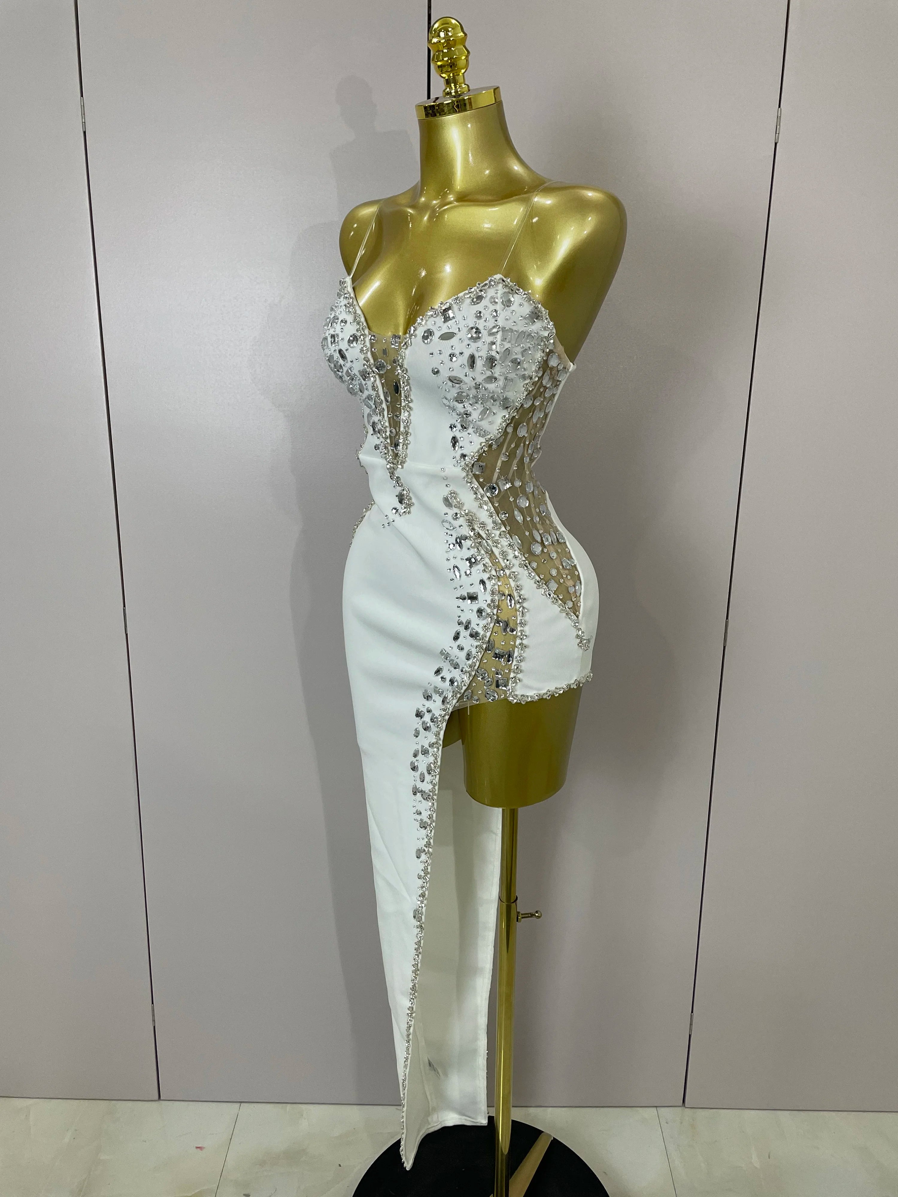 Strapless Shinning Rhinestones Bodycon Bandage Long Dress