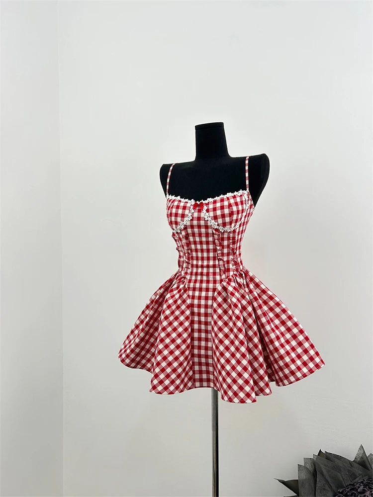 French Ballet Core Mini Plaid Dress Coquette 2000s Party Fairy Outfit