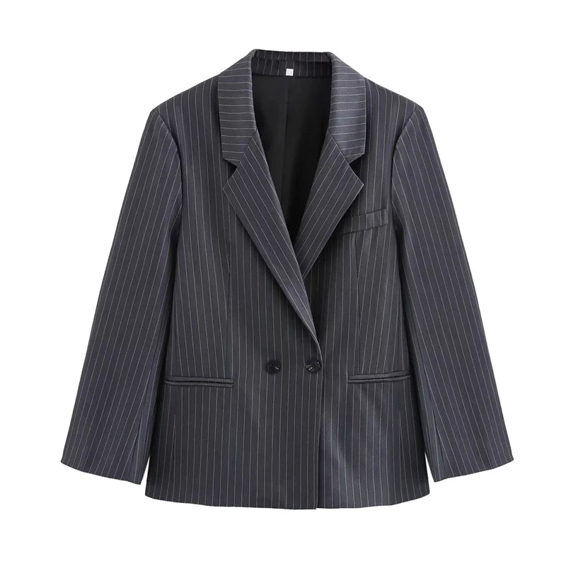 Pinstripe Loose Casual Elegant Chic Suit Coat