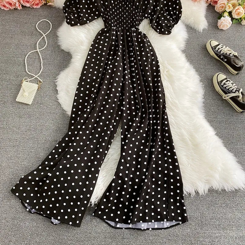 V Neck Dolman Sleeves Floral Print Wide Leg Jumpsuit