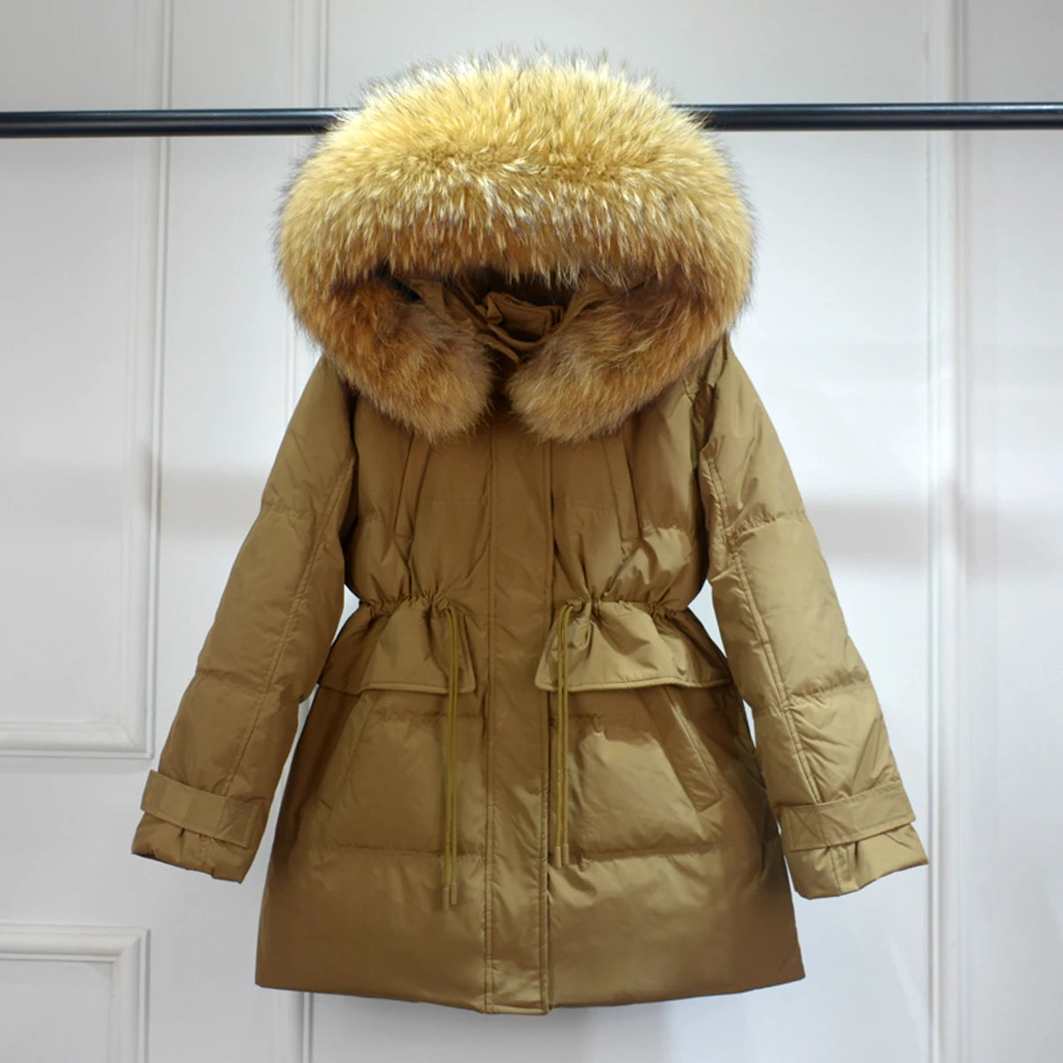 Winter Feather Puffer Coat With Large Real Fur Hooded Duck Down Parkas Outwear