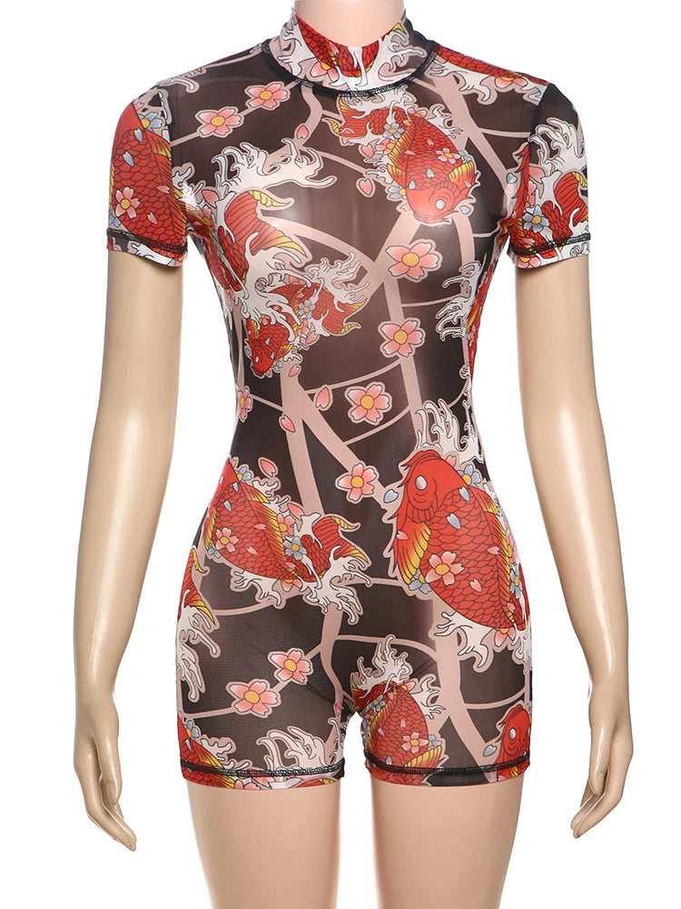 Backless See Through Short Romper
