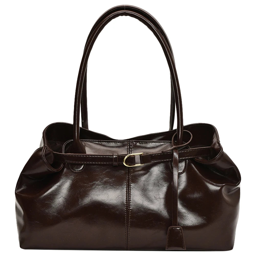 PU Leather Retro Slouch Tote Bag