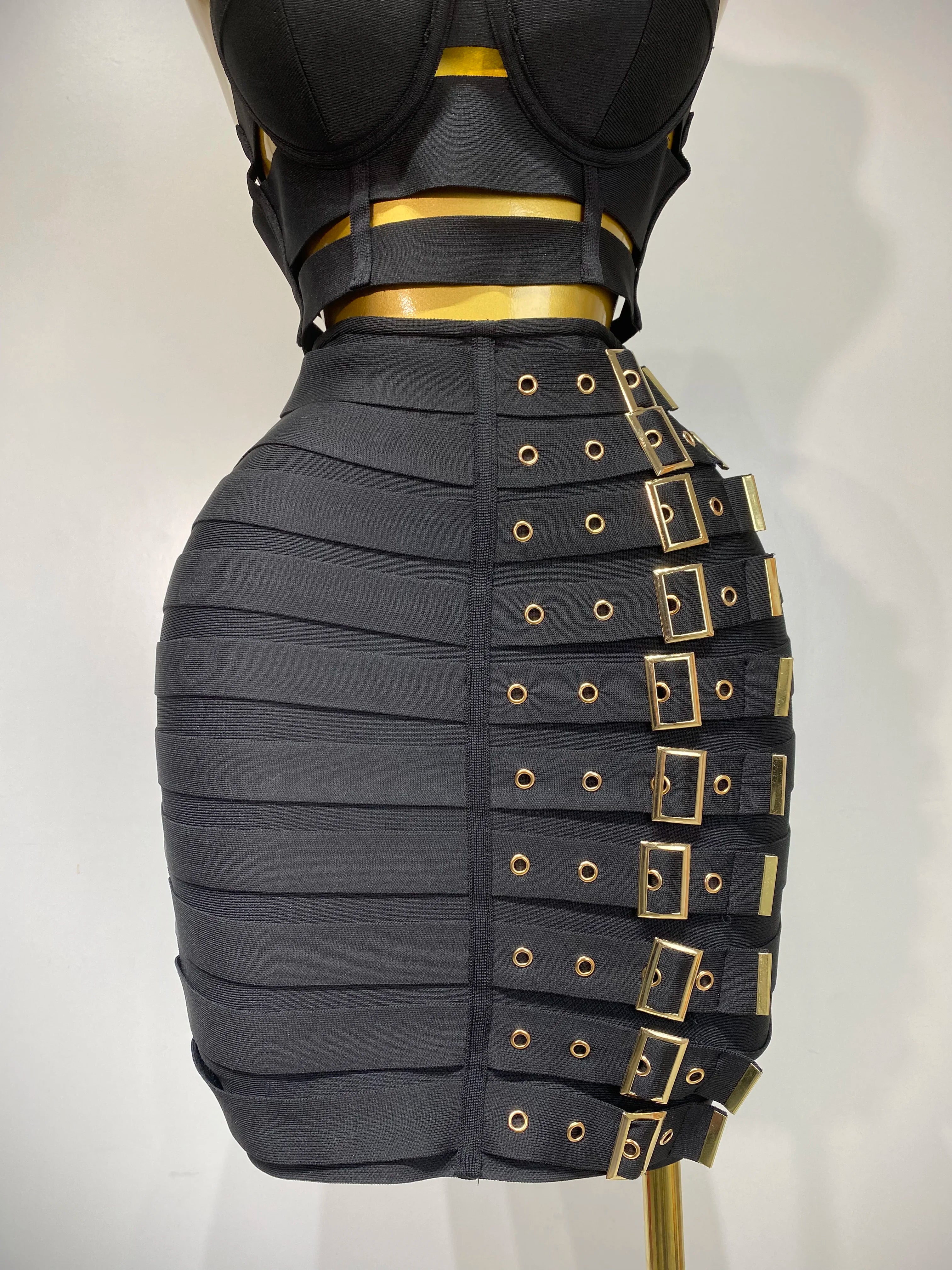 Cut Out Bodycon Bandage Top And Skirt Two Piece