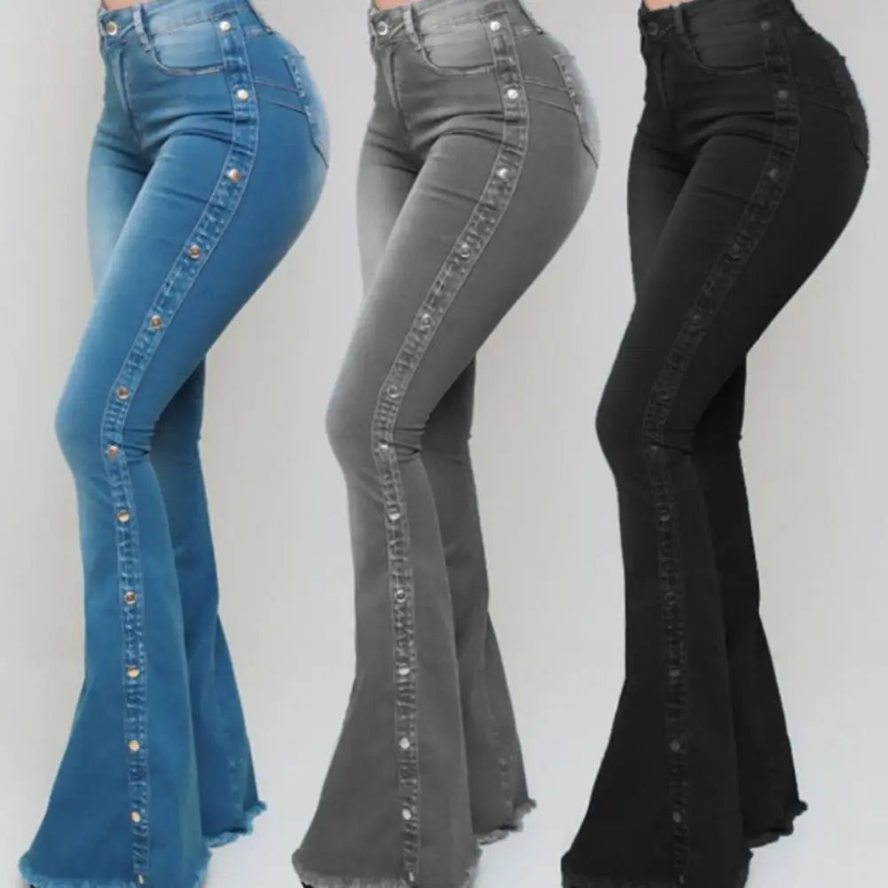 Denim Butt-lifted Casual K Skinny Bell Bottom Pocket Trousers