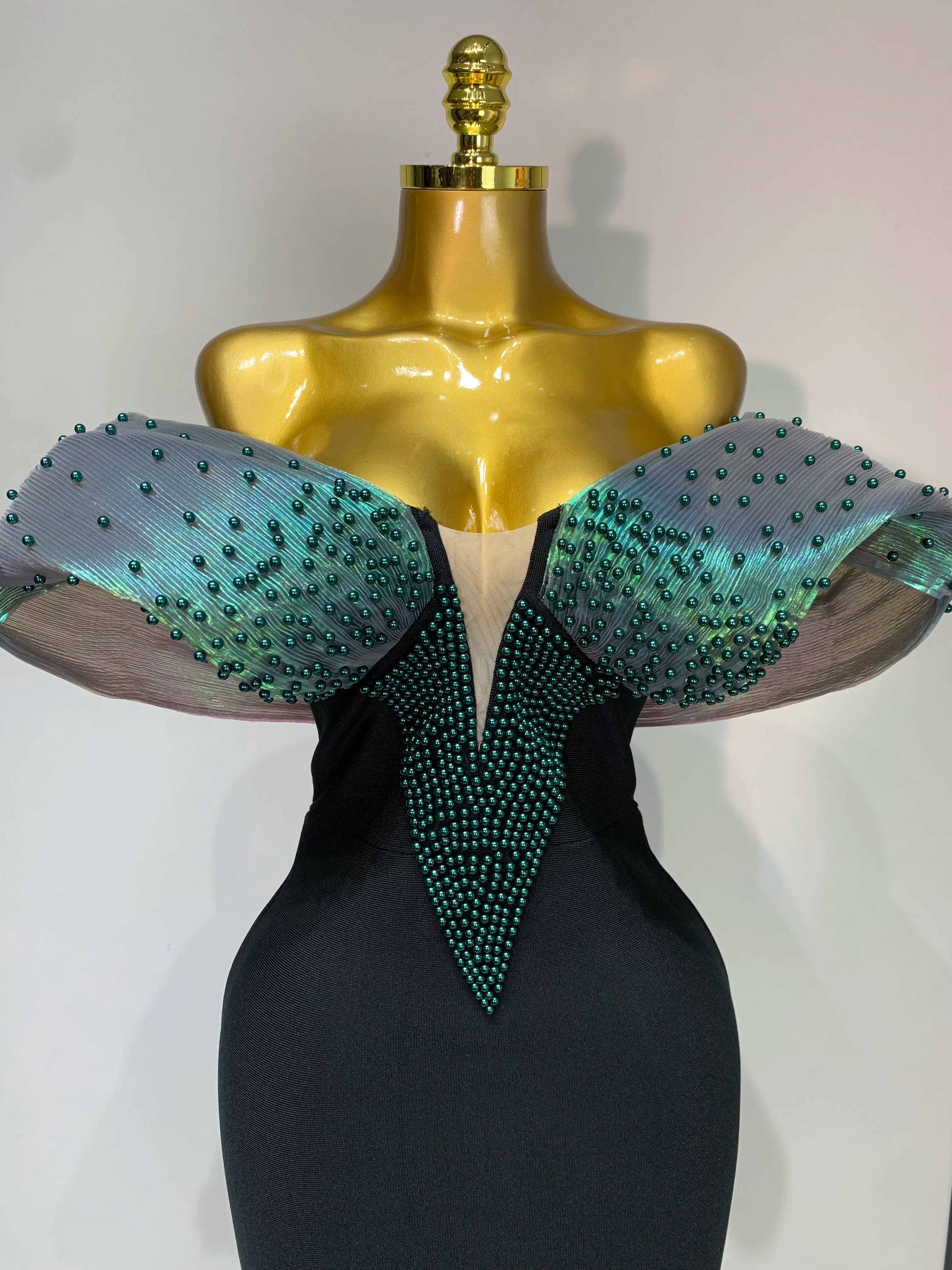 Birthday Outfit Off Shoulder Beading Bodycon Maxi Long Bandage Dress