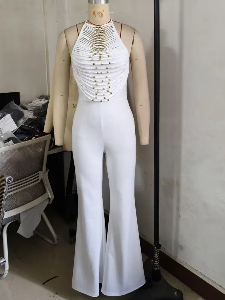 Beaded Fringed Palazzo Jumpsuits
