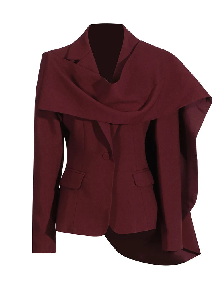 Shawl Design Notched Single Breasted Gathered Waist Coat