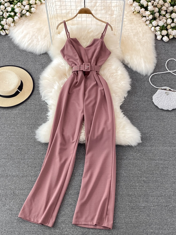 Sleeveless High Waist V-Neck Wide Leg Jumpsuit