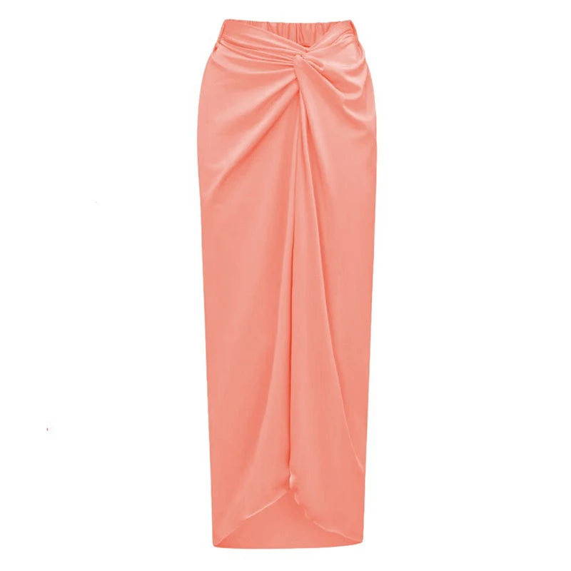 Casual Elastic High Waist Slit Long Beach Skirt