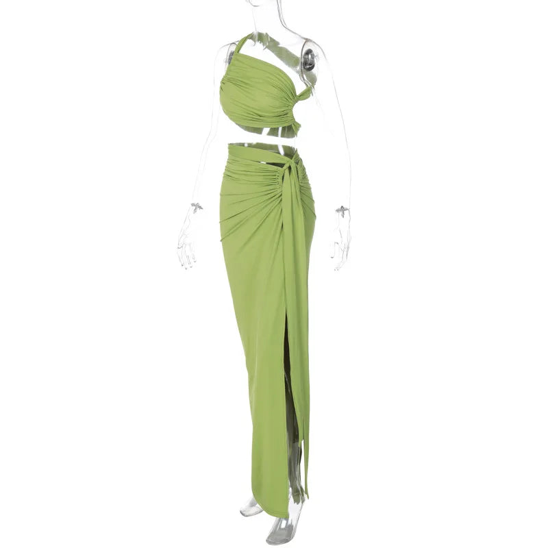Sleeveless Asymmetric Bandage Lace Up Two Piece Set