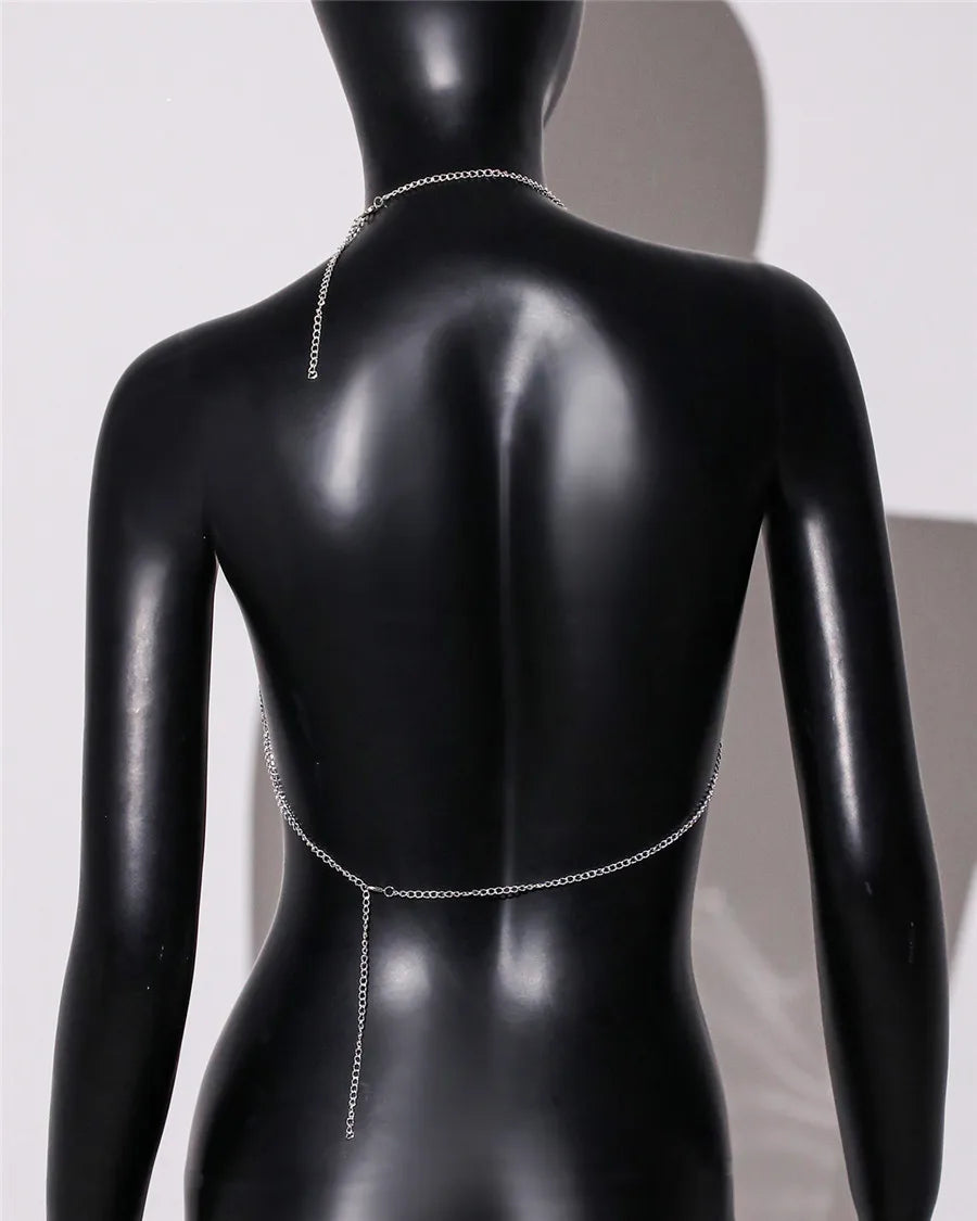 Metal Sequins Backless Halter Crop Top