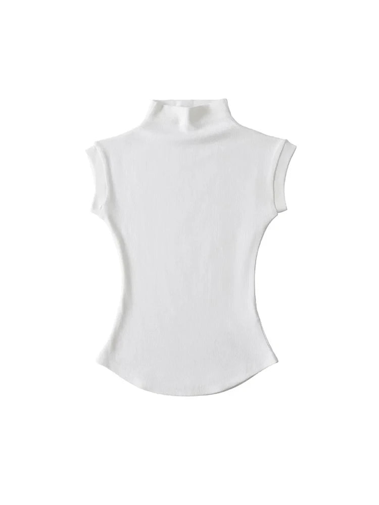 Turtleneck Sleeveless T-Shirts Tops Solid Slim Fit Pullovers Causal Tees Shirts