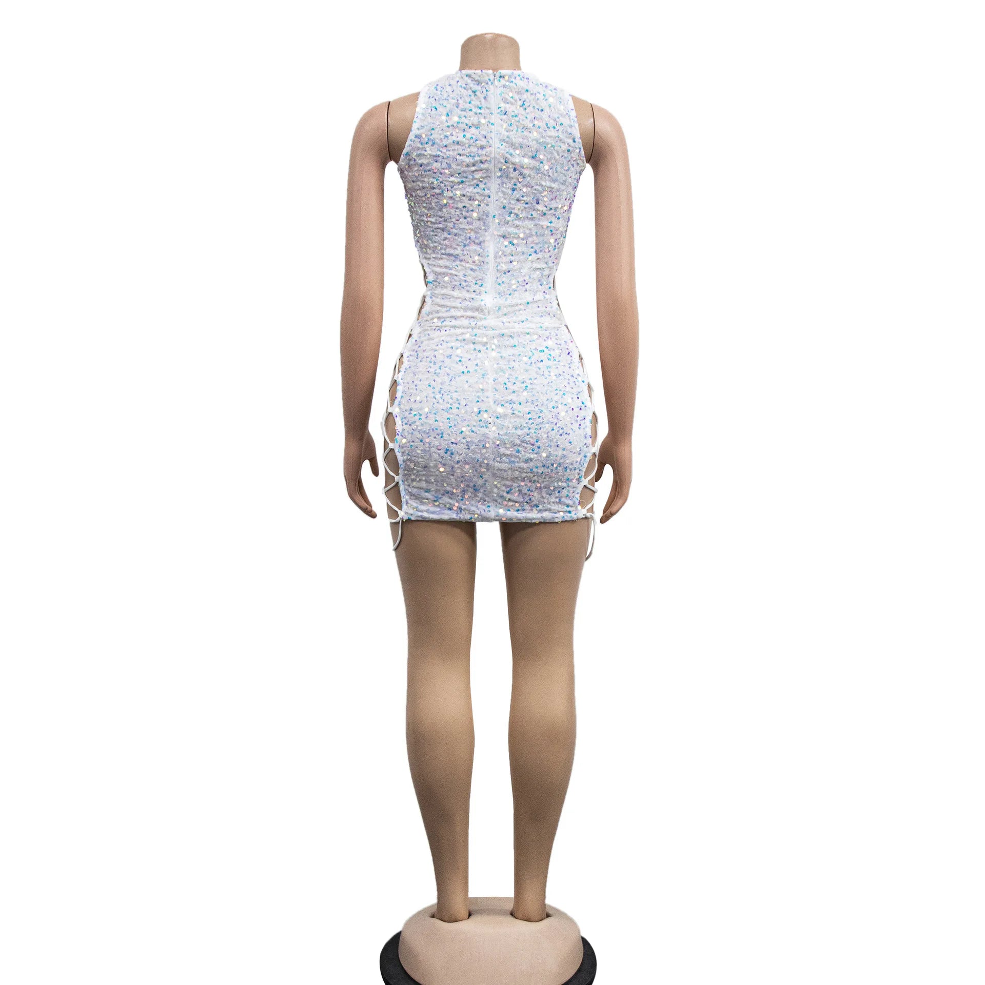 Glitter Sequins Hollow Out Bandage Bodycon Dress