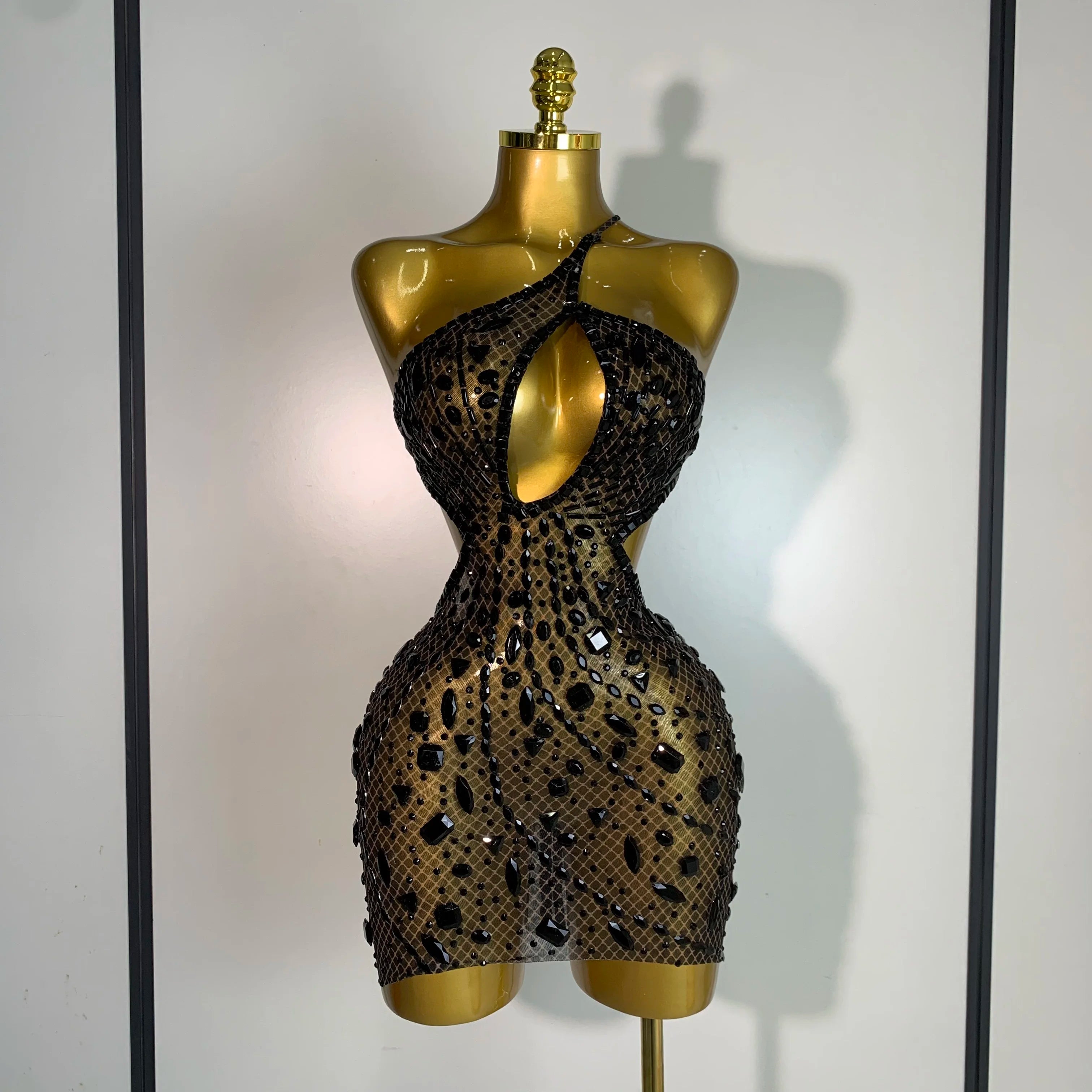 Sleeveless See Through Mesh Backless Evening Sparkling Dress