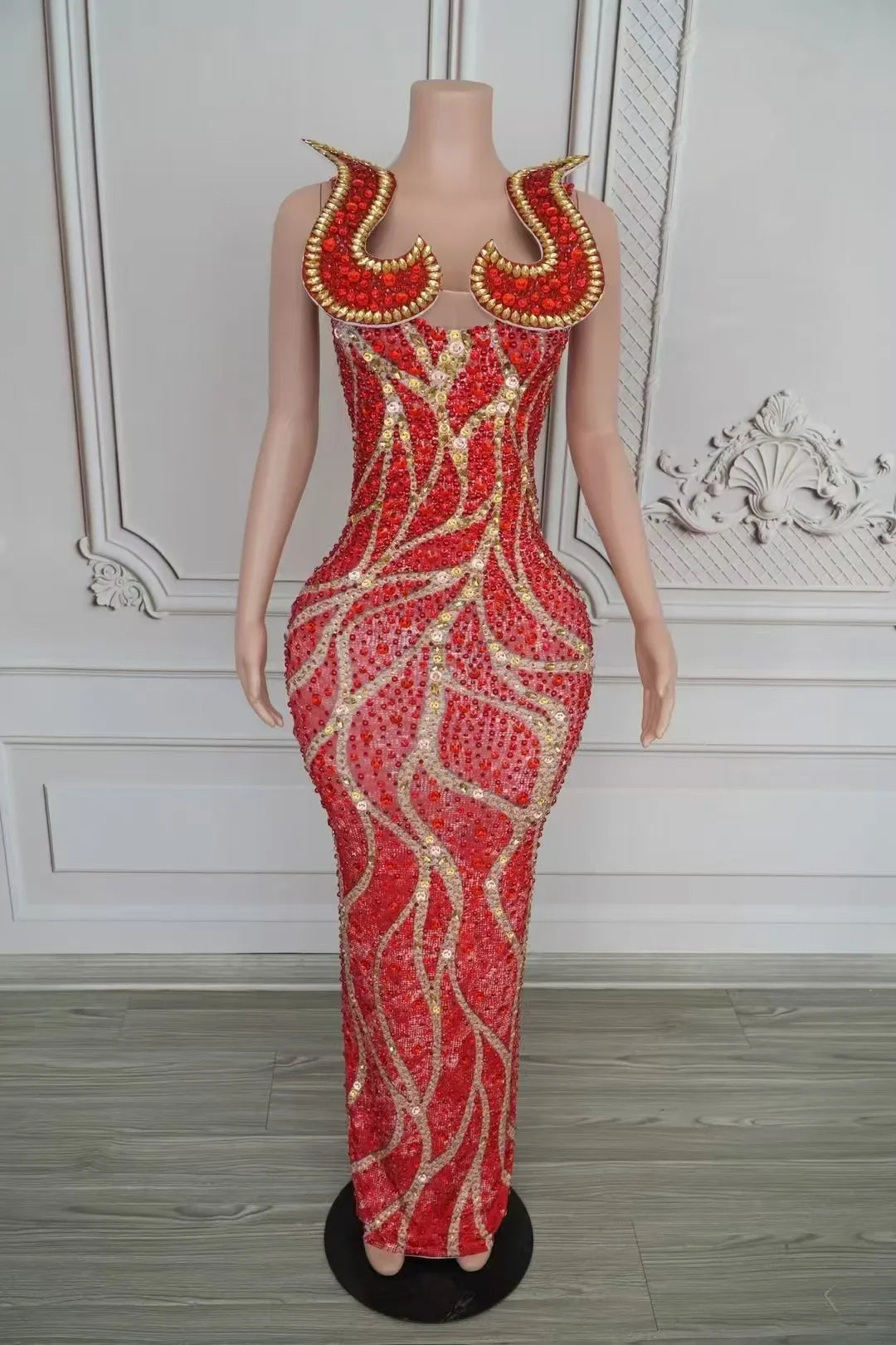 Luxury Crystals Diamonds Slit Elegant Sheath Dress