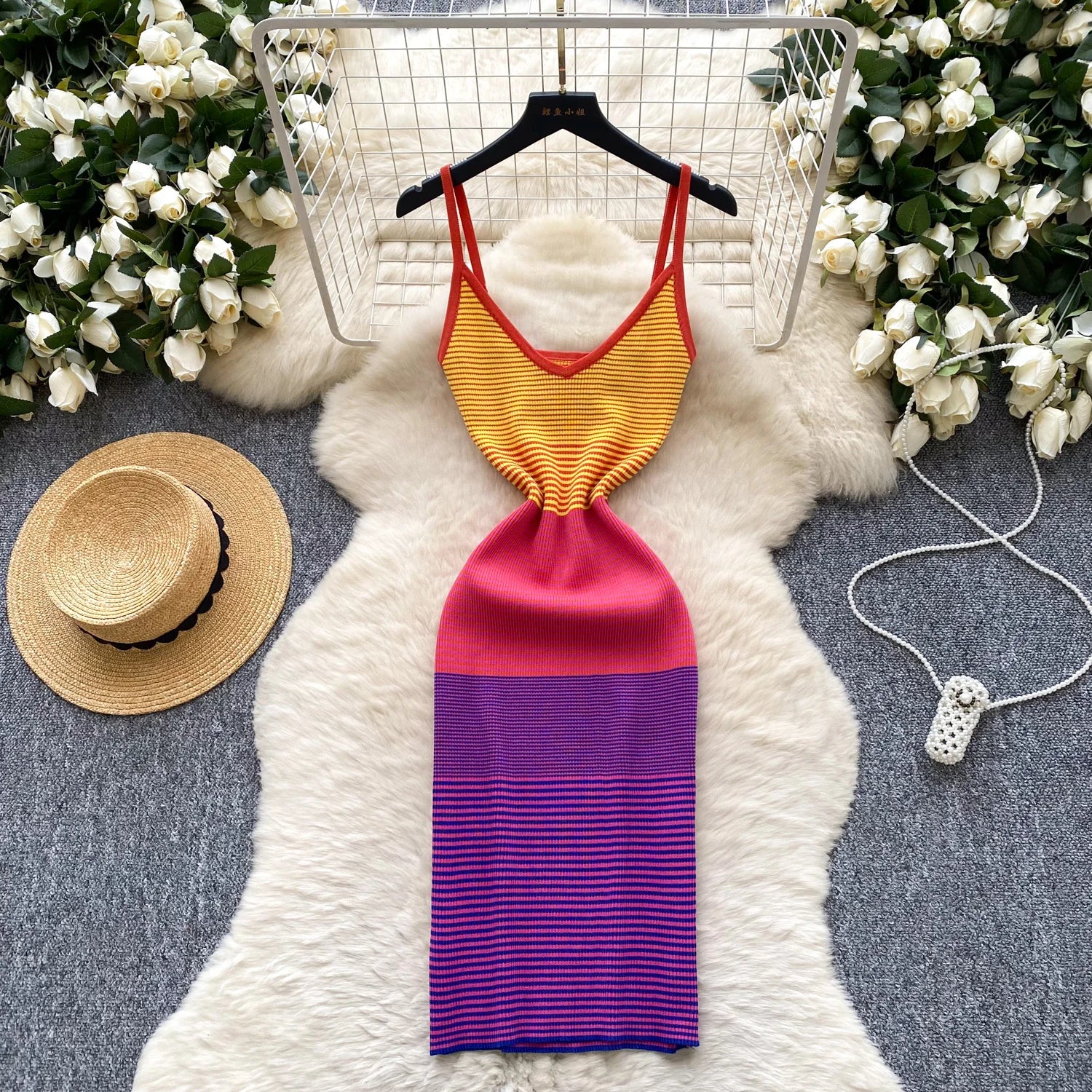 Chic Knit V Neck Sleeveless Elastic Sheath Sundress