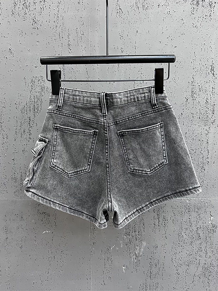 Denim Big Pockets Cargo High Waist Short A-line Mini Skirt