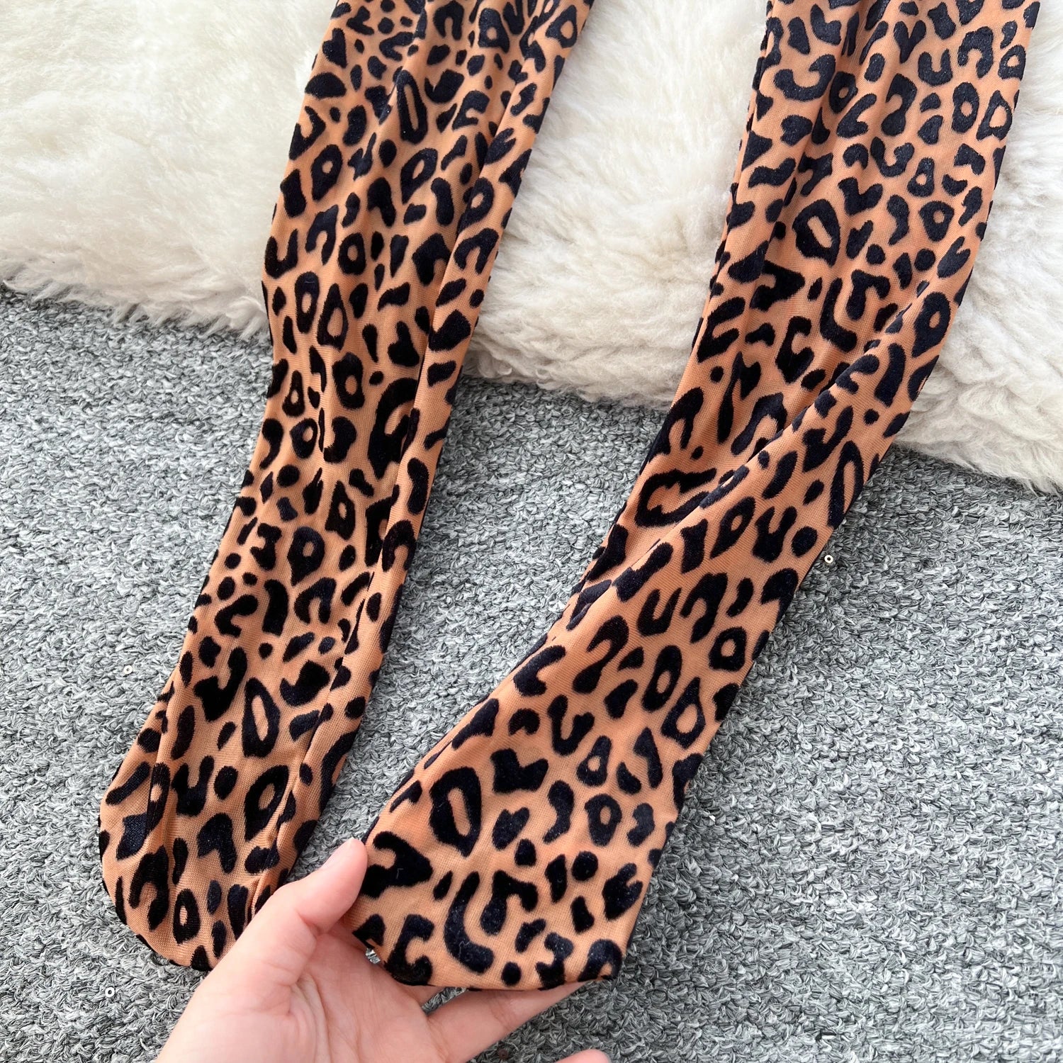 Leopard Print Stand Collar Long Gloves Long Playsuits Jumpsuit