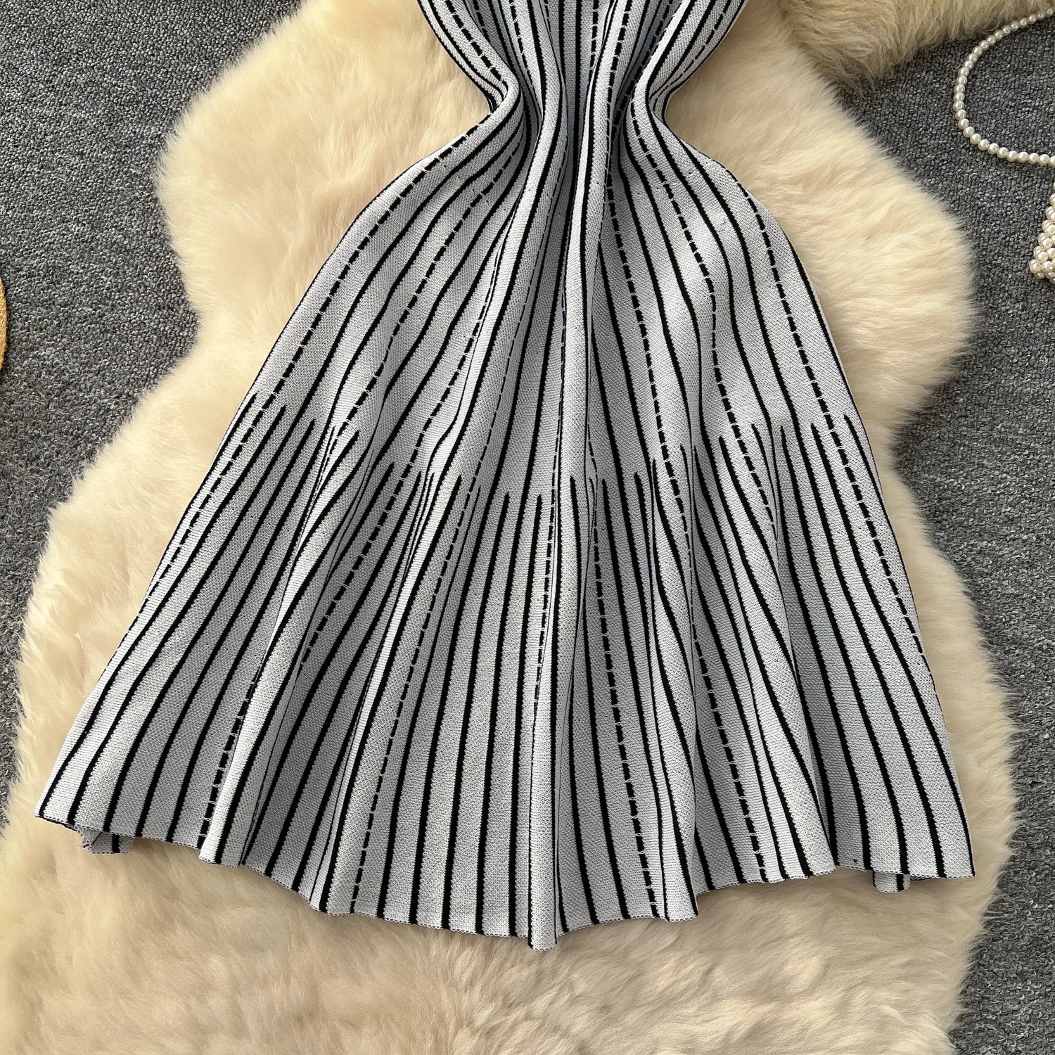 Knitting Stripe Sleeveless Slim Fit A Line Tank Dress