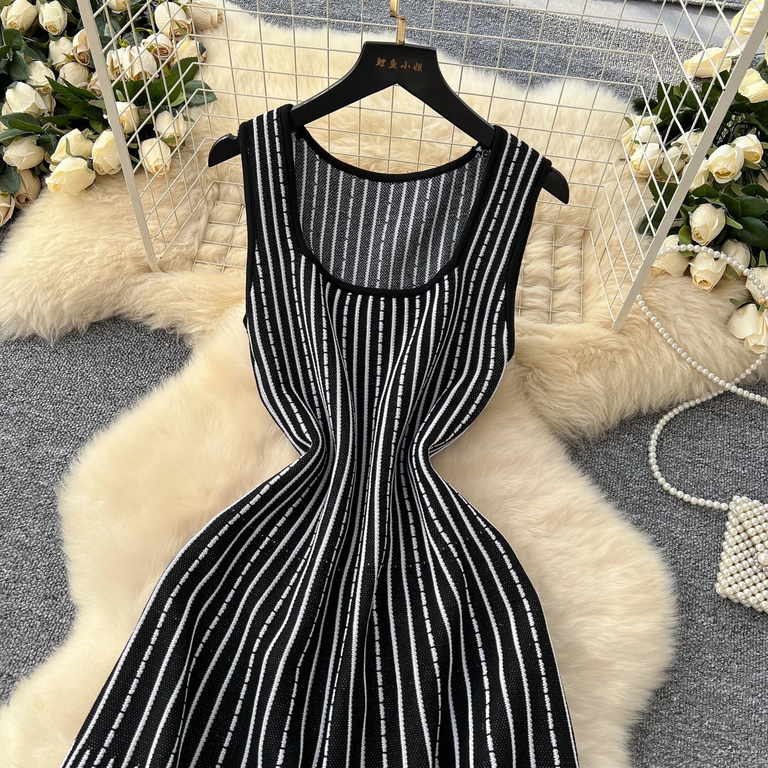 Knitting Stripe Sleeveless Slim Fit A Line Tank Dress