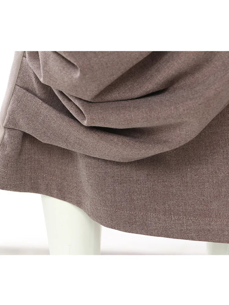 French Niche Asymmetrical High Waist Spliced Belt Solid Slim Skirt
