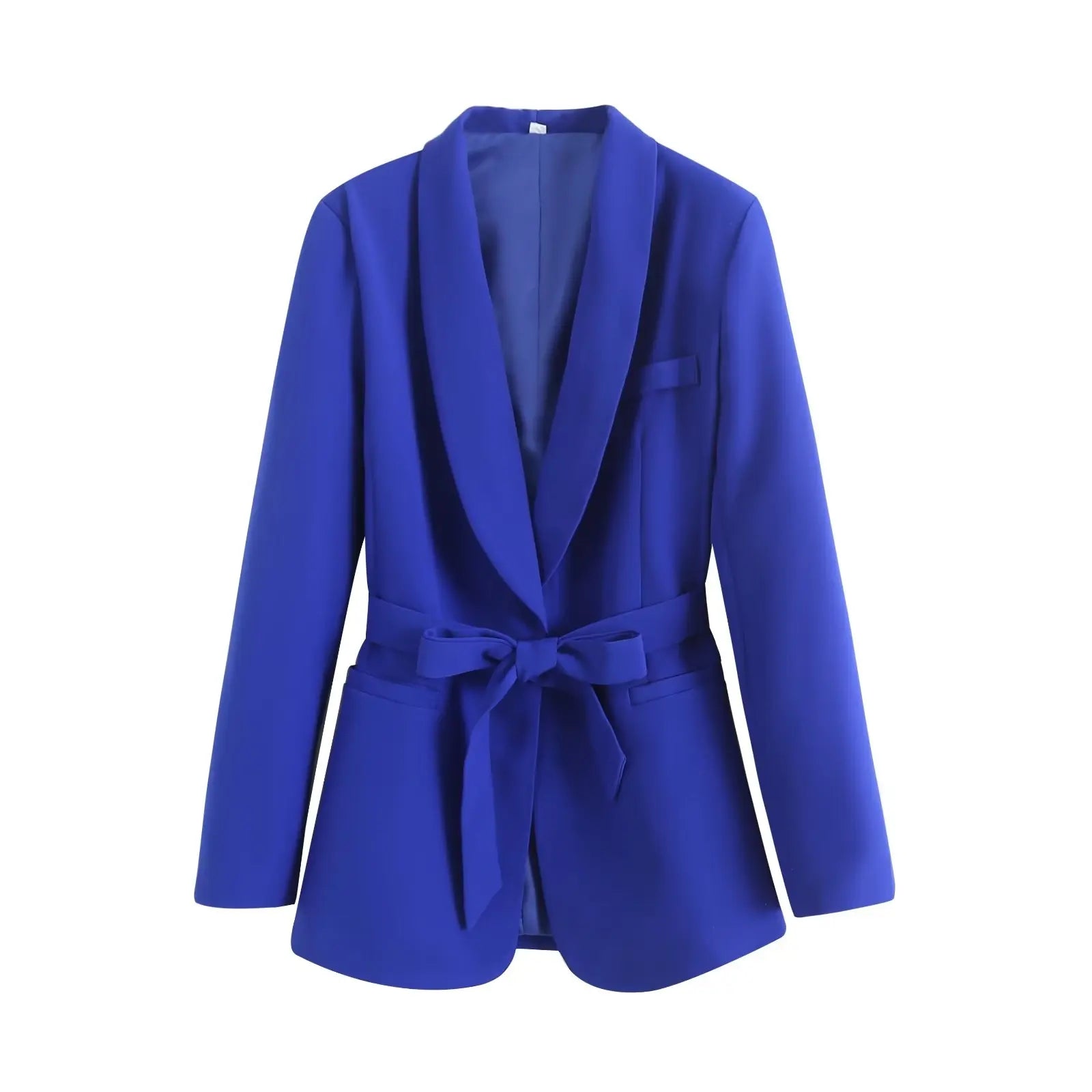 Long Sleeve Belt Bow Blazers Suit Coat Chic Female High Waist Trousers Two Piece Sets