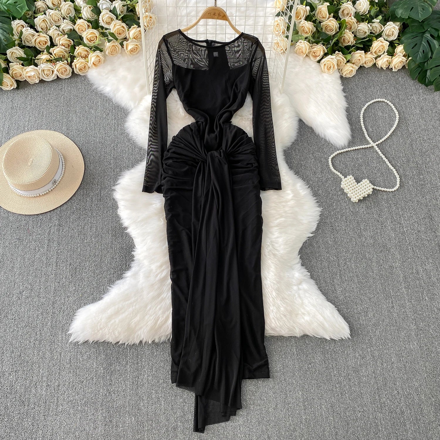 Elegant chic Spliced pleated Vintage Dress