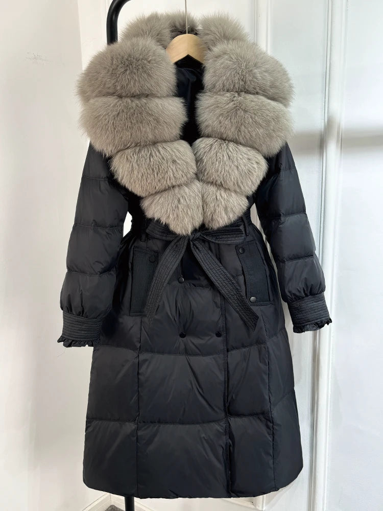 Real Natural Fox Fur Collar Duck Down Coat