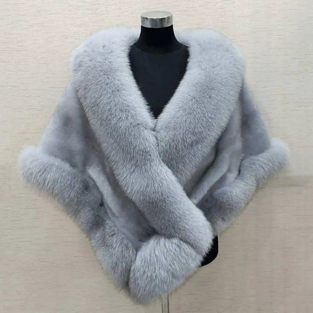 Faux Mink Fox Fur Thickened Warm Fluffy Cape Coat