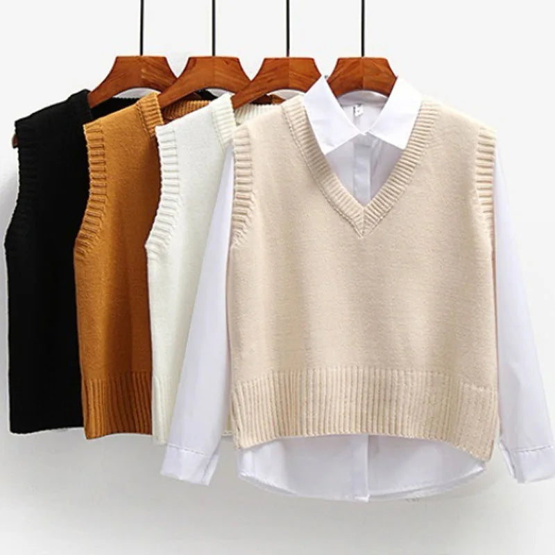 Knitted Sweater Casual V-Neck Pullover Vest