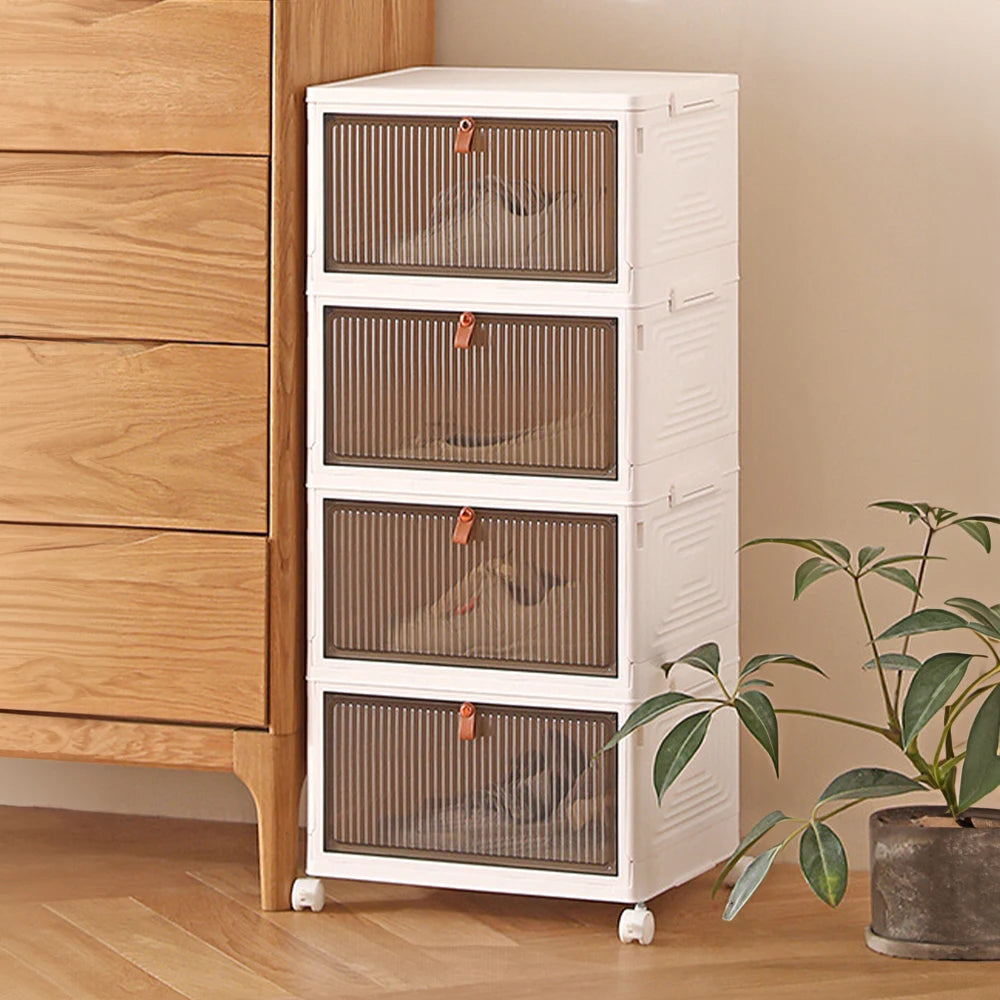 4-layer Thicken Foldable Shoe Storage Box with Wheels