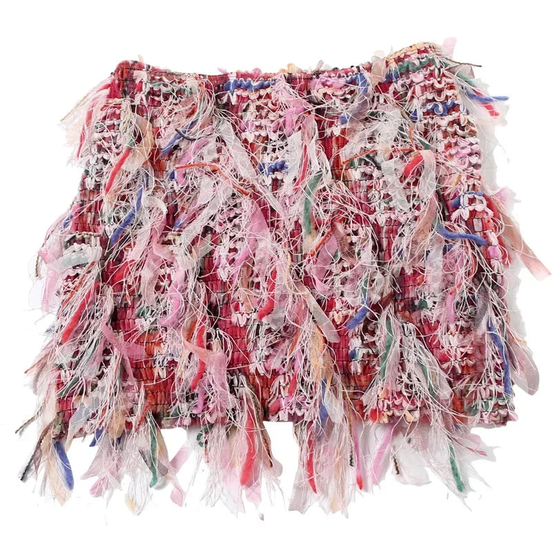 Colorful Striped Tassel Mini Skirts