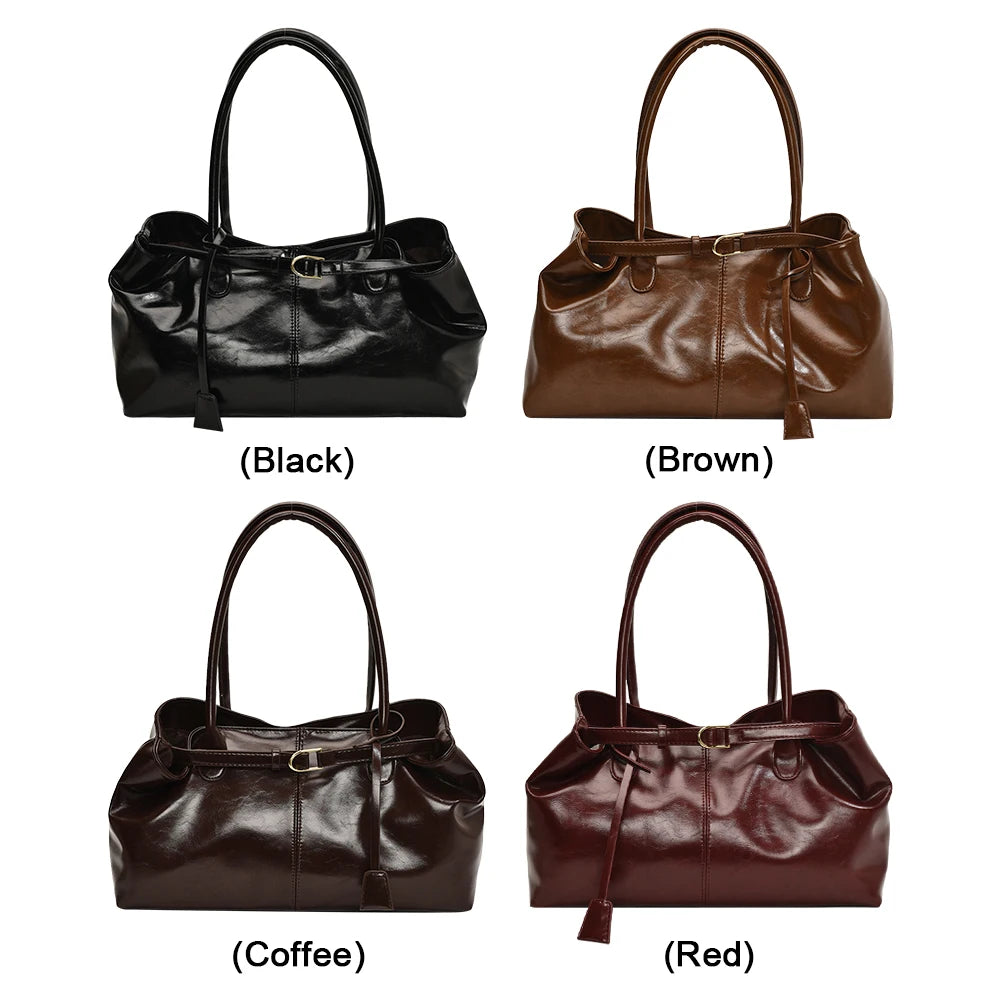PU Leather Retro Slouch Tote Bag