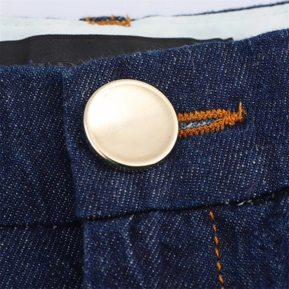 Denim Set Loose Fit Button Down Shirt With Wide Leg Pants