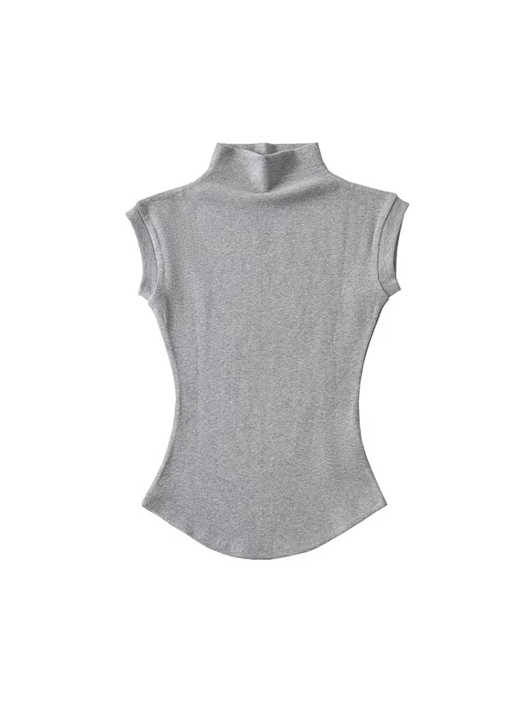 Turtleneck Sleeveless T-Shirts Tops Solid Slim Fit Pullovers Causal Tees Shirts