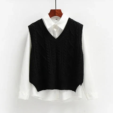 Sleeveless Knitted V Neck Pullovers Jumper Top