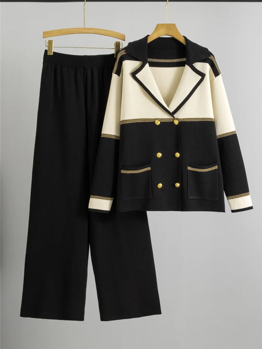 Knitted 2 Piece Sets Sweater Cardigan High Waist Sweatpants Outfit