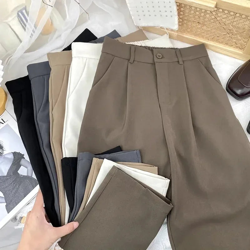 Elastic High Waist Casual Trousers Korean Style Solid Office Pant