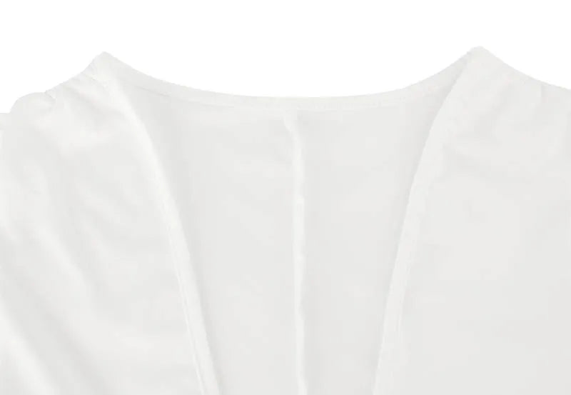 Deep V-Neck Folds Solid Long Sleeves High Split Dress