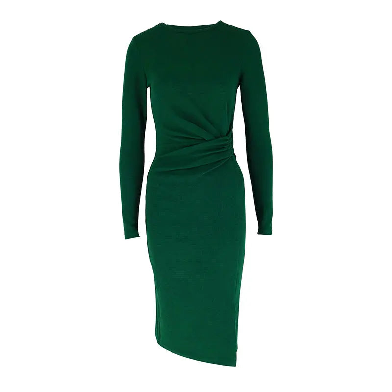 Autumn Long Sleeves O-Neck Split Dress
