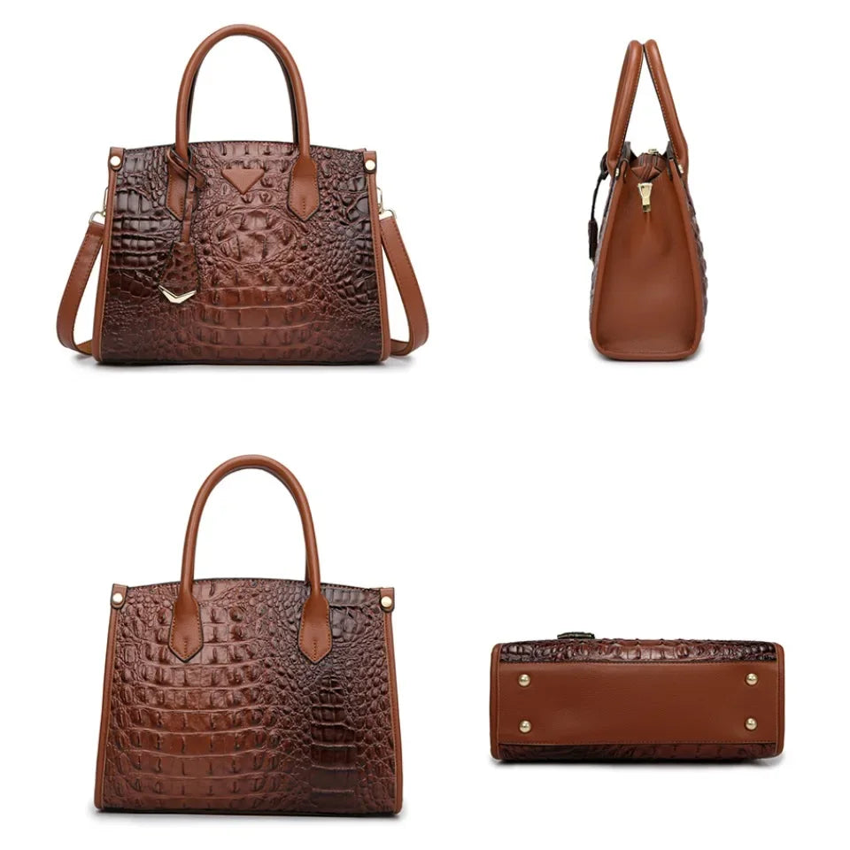 Large Top-Handle Vintage Crocodile Shoulder Bag